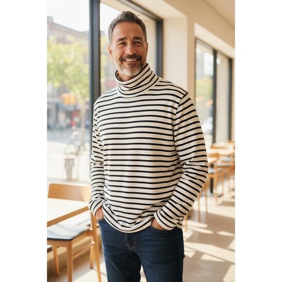 Brooks Brothers Men Navy and White Striped Supima Cotton Turtleneck Size XXL - Picture 1 of 6